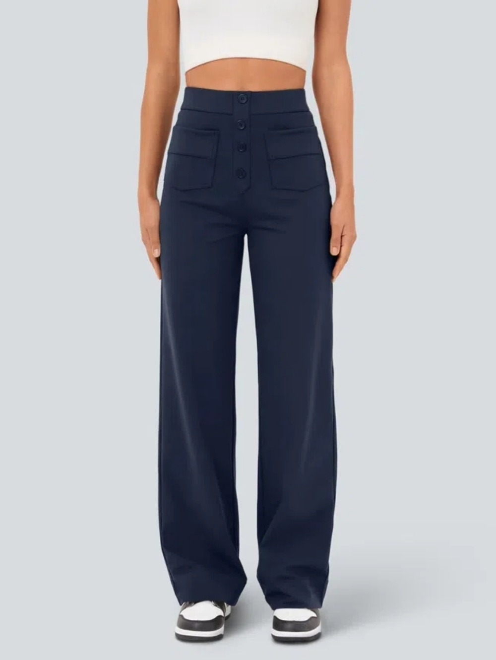 NWT Halara Blue DayStretch High Waisted Pockets Straight Leg Casual Pants Large